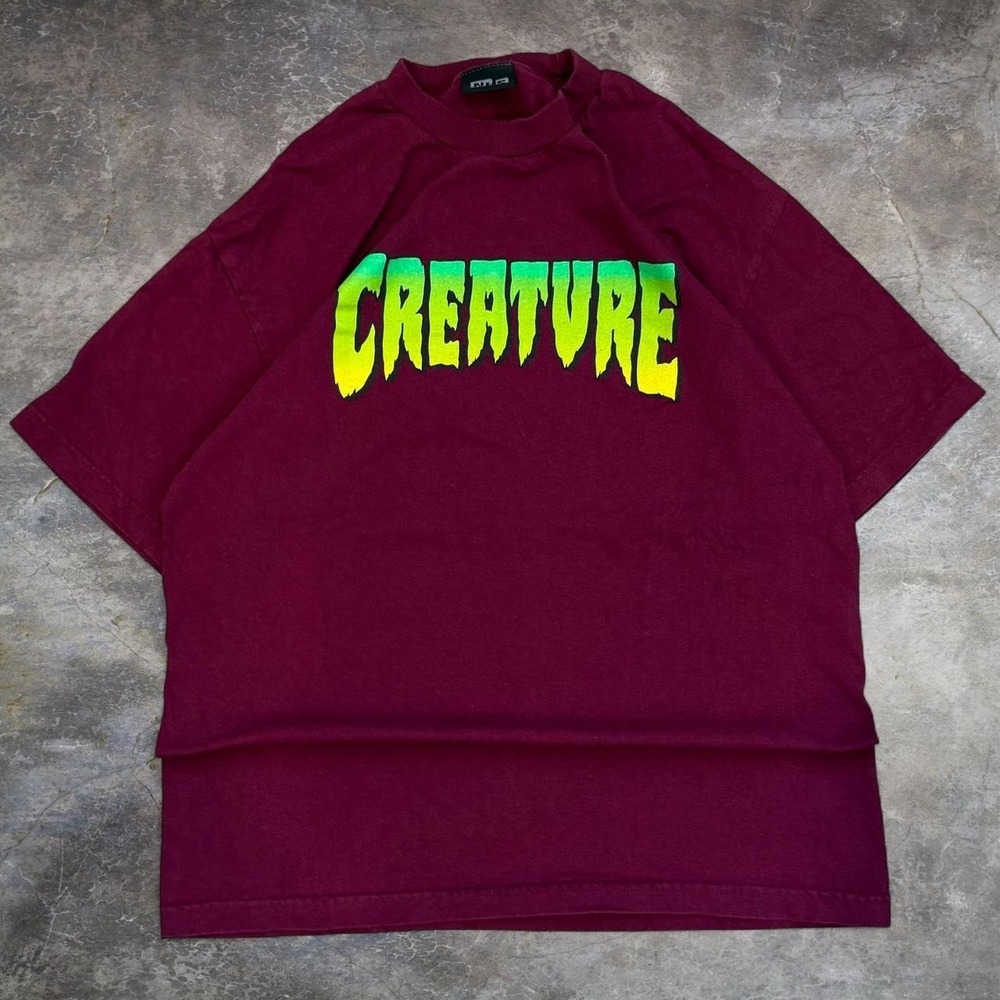 Vintage Creature Red Burgundy Classic Logo Tee Men's Size Large Skater Y2K VTG